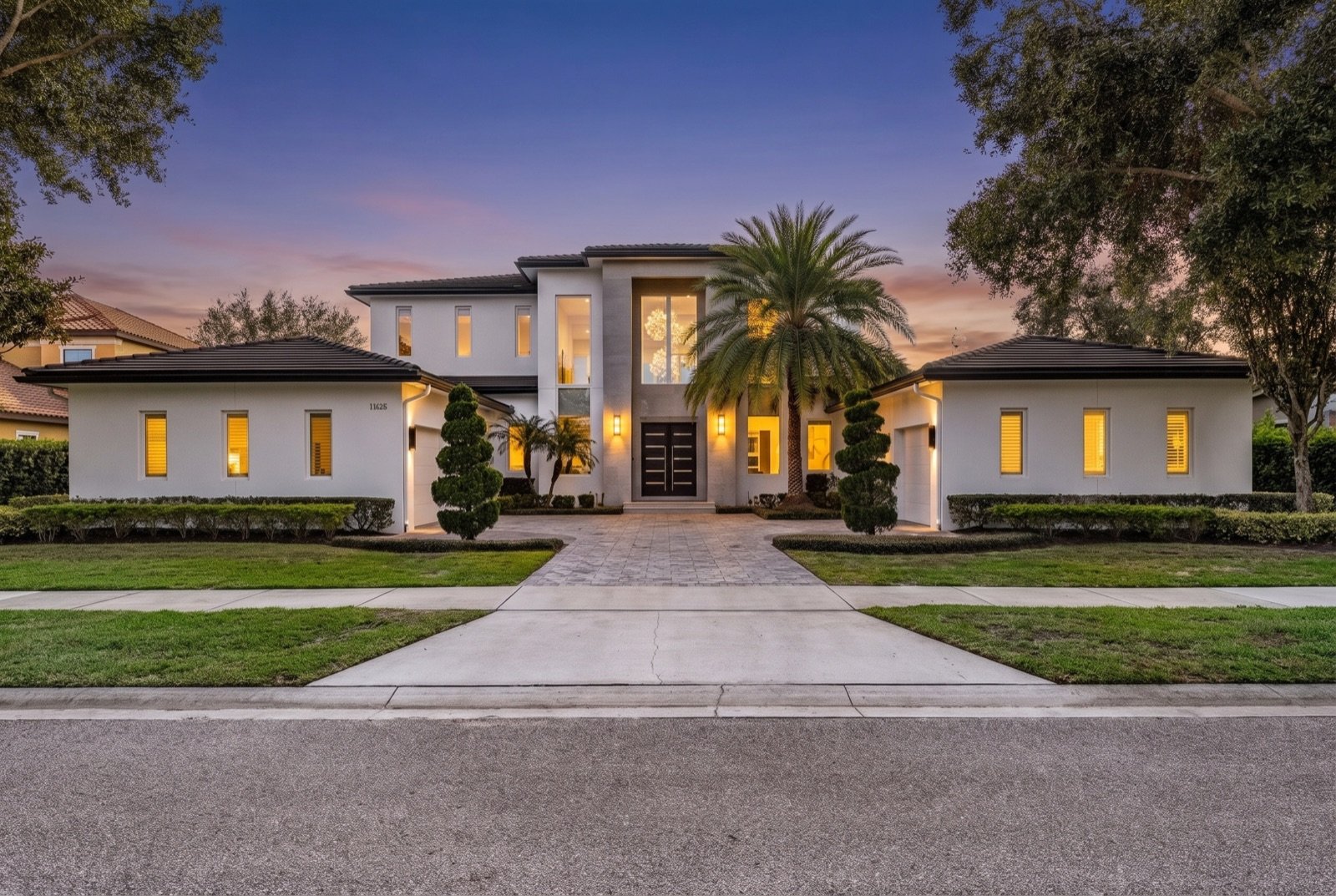 Luxury home exterior at twilight, Virtual Dusk