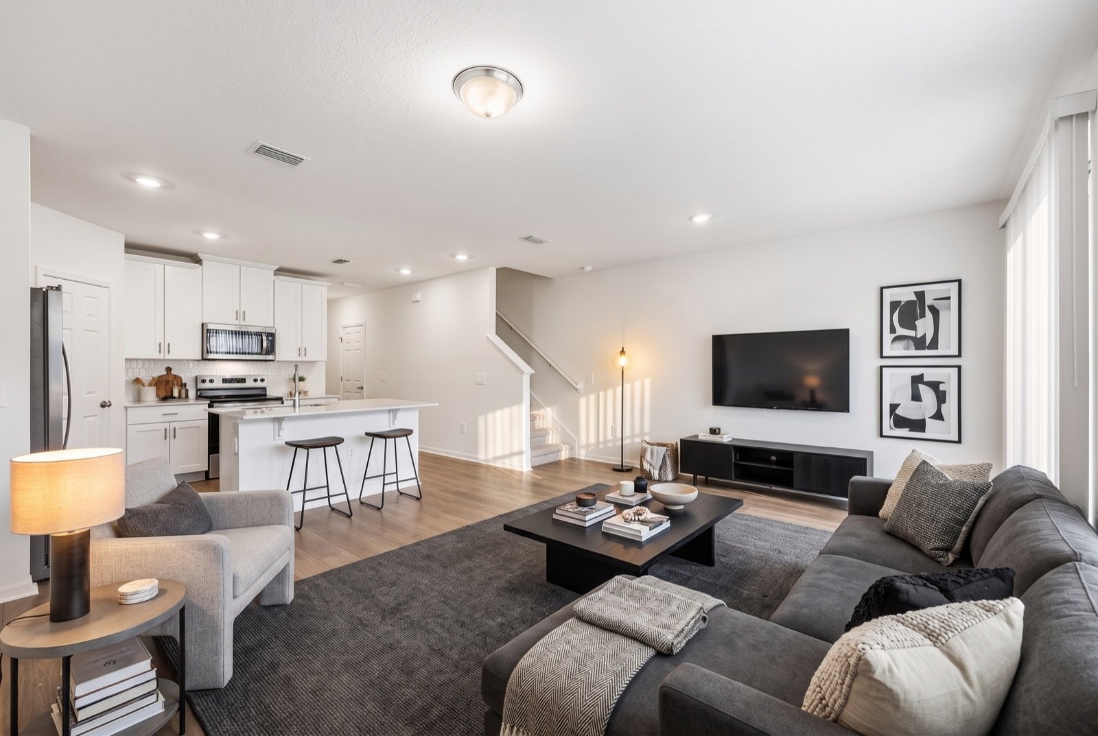 Living and kitchen area after virtual staging